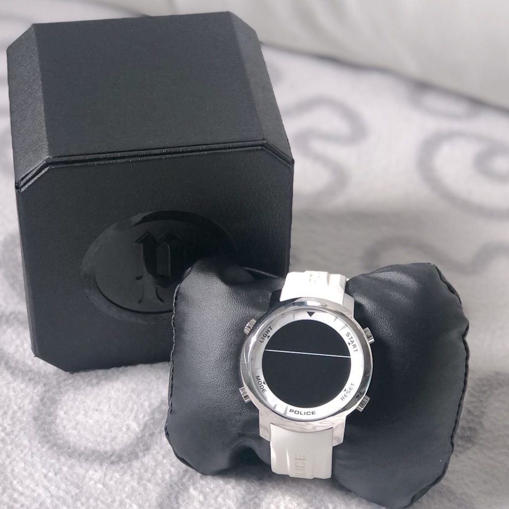 Police Men's Cyber Digital Chronograph Day-Date White Silicone Watch